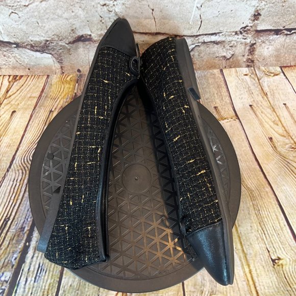 Amaravali Women's Slip On Cap Toe Knit Fabric Gold Thread Dress Flats Size 10 - Picture 5 of 8